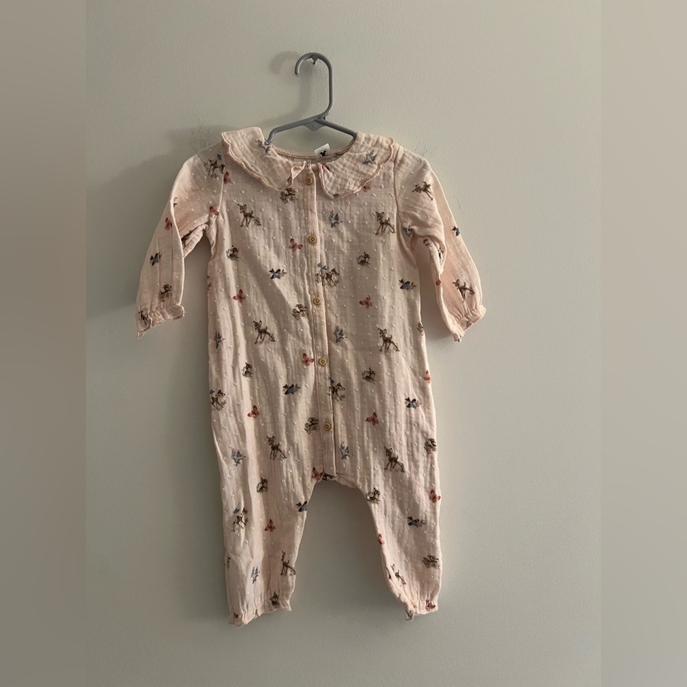 NWT H&M Disney Bambi Sanderson Romper 9M Organic Cotton Muslin Baby Outfit - Picture 1 of 4